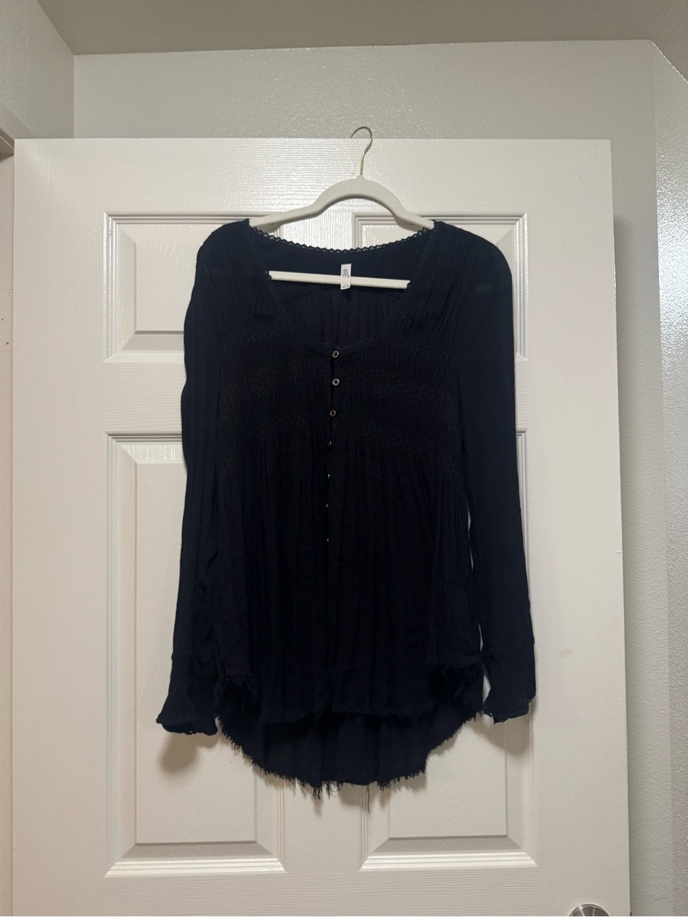 Free People Black Long-Sleeve Button-Front Boho Blouse